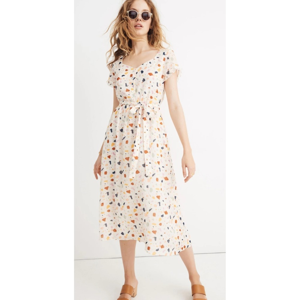 Madewell Tie-Waist‎ Midi Dress in Terrazzo Size 2